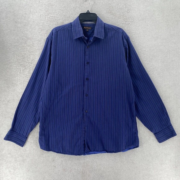 Ben Sherman Shirt Mens 15.5 Button Up Long Sleeve Blue Striped 34-35 - Picture 2 of 13